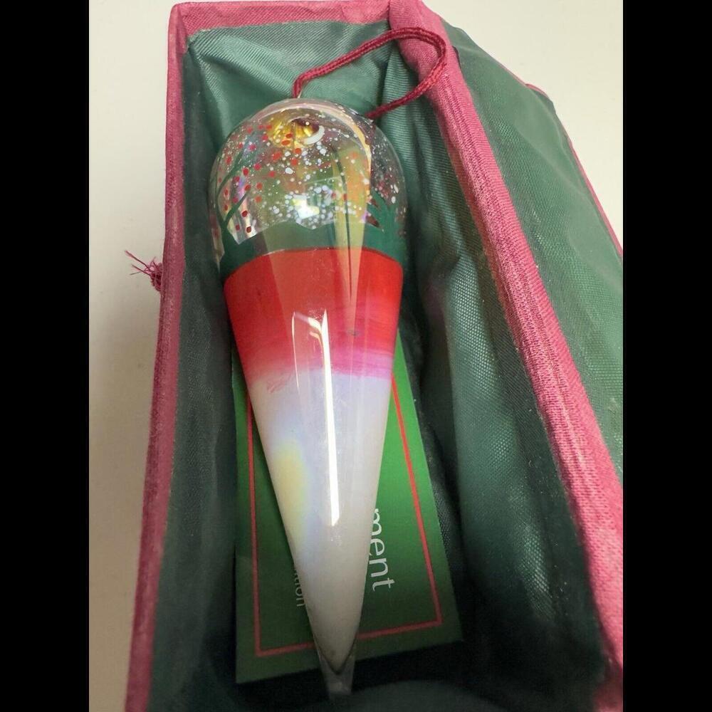 Christmas House Hand Painted Teardrop Glass Ornament Winter Mountain Snow Scene - Picture 1 of 4